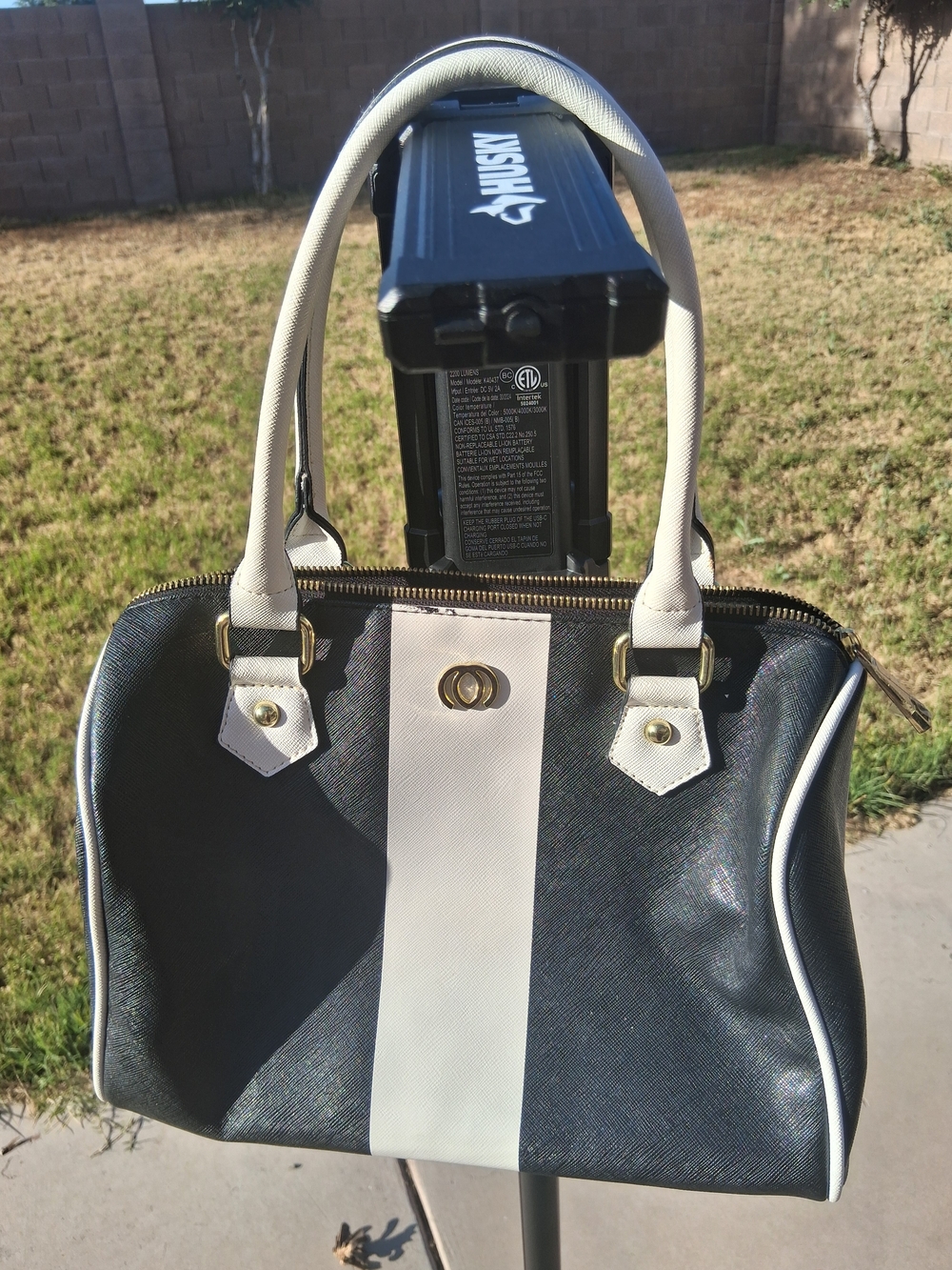 Black and Cream Striped Satchel Handbag